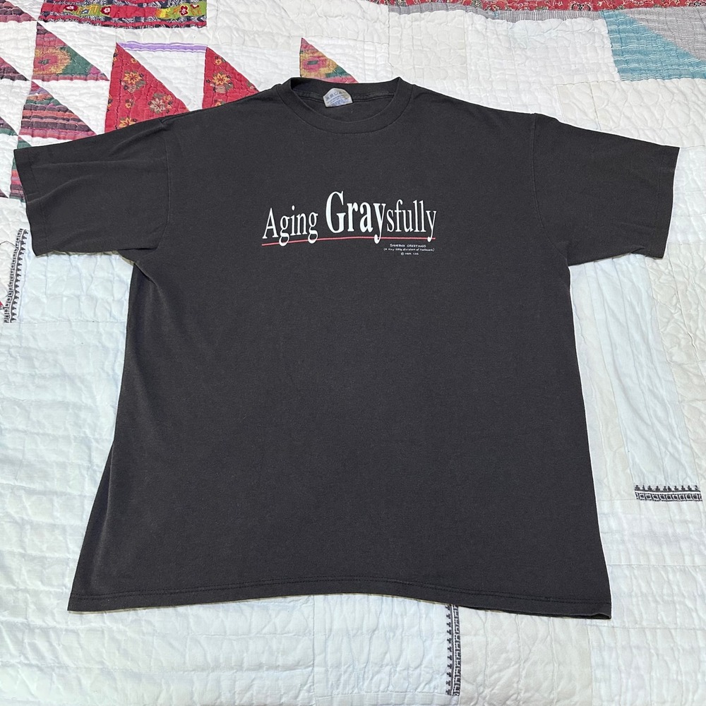 Shoebox Greetings T-Shirt Aging Graysfully Black Vintage XL Humor Made‎ in USA